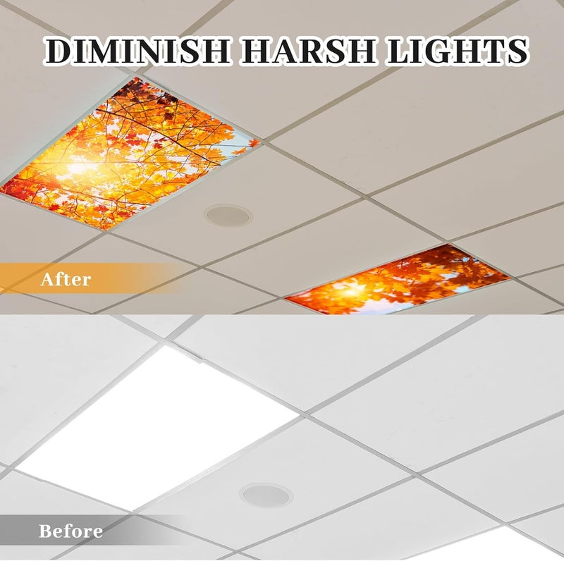 ROCEEI Pack of 4 Fluorescent Light Covers for Ceiling Lights, 4 x 2 Ft, Magnetic Light Covers for Classroom Office Home School Ceiling Decor(Maple Leaf) - Image 3